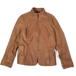 Coldwater Creek Minimal Western Boho High Neck Genuine Leather Jacket Medium